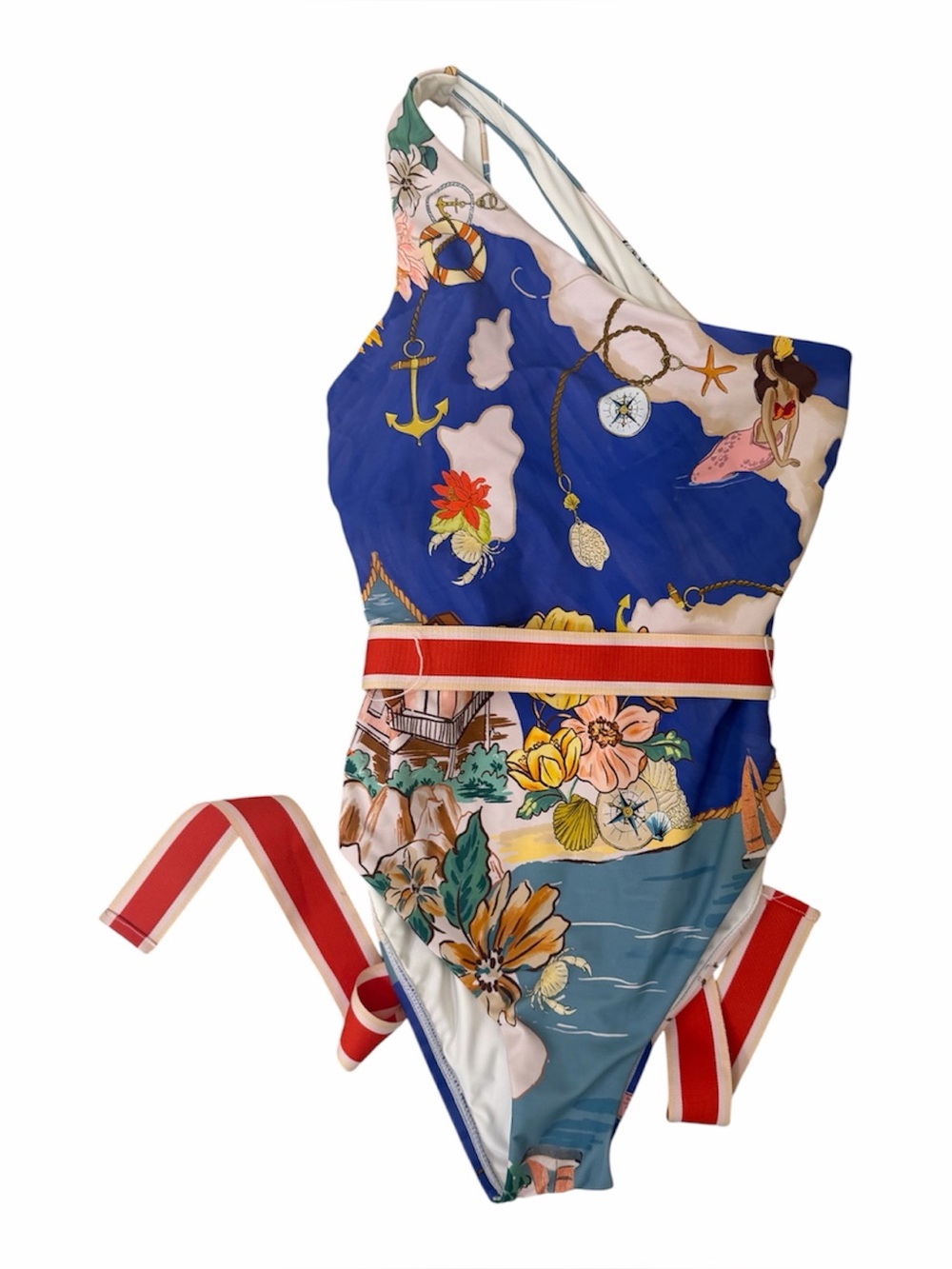 ANTONIO MELANI Navy, Teal & Red One-Shoulder Floral Print Swimsuit Size XS NWT - Picture 4 of 12